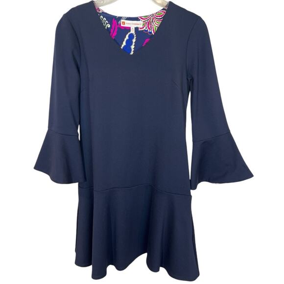 Jude Connally V-Neck Bell Sleeve Ponte Lyla Dress Navy XS - Picture 1 of 7